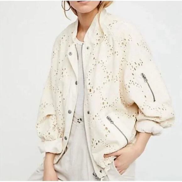 Free People ivory eyelet bomber jacket - Picture 2 of 5